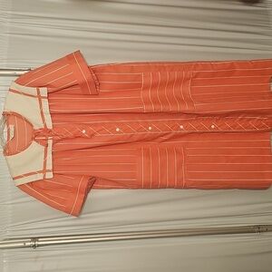 Vintage Lara Dee Womens Pink & White Stripe Snap-up House Dress Duster Large